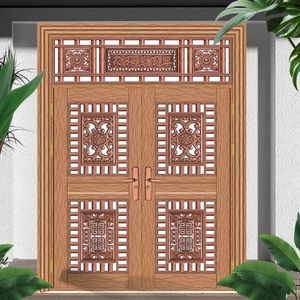 Portes d'entrée principales de villa en acier inoxydable moderne, design de sécurité, caractéristiques antivol, porte d'entrée en bois fini - Product Image 5