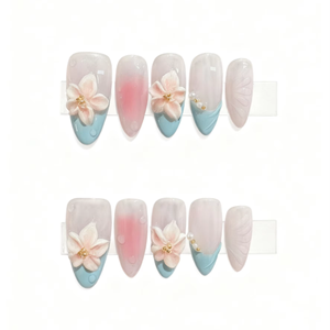 Europa Estados Unidos hecho a mano tridimensional ABS modelado Rosa <span class=keywords><strong>uñas</strong></span> almendra puntas <span class=keywords><strong>cortas</strong></span> presión <span class=keywords><strong>uñas</strong></span> artificiales - Product Image 1