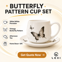 Ensemble tasse et soucoupe à café en porcelaine vintage motif papillon 350 ml, blanc élégant, pour le thé de l'après-midi, décoration intérieure, cadeau, table, cuisine, vente en gros