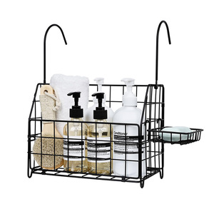 Hanging Bathroom <b>Storage</b> Basket Black Metal Mesh Organizer For <b>Shower</b> Toiletries With Drainage Hook Type Installation - Product Image 5