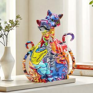 Cross-border New Graffiti Animal Cat <b>Ornament</b> Epoxy Resin Artistic Sculpted Figurine for Home Wine Cabinet Living Room - Product Image 1