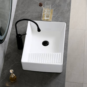 อ่าง<span class=keywords><strong>ล้าง</strong></span>จานเซรามิกแบบใหม่ สีดำ พร้อมที่ขัดผ้าในตัว แบบวางบนเคาน์เตอร์ - Product Image 3