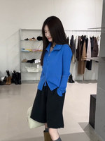 Cardigan en cachemire tricoté personnalisé bleu Klein uni avec fermeture éclair et revers, manteau pull d'hiver pour femme