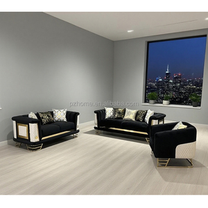 Pzcn โซฟาสีฟ้าสีกรมท่าหรูหรา, โซฟาห้องนั่งเล่นเฟอร์นิเจอร์1 + 2 + 3ที่นั่งตกแต่งด้วยทองคำ - Product Image 6