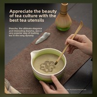 Ensemble de 4 ustensiles à thé matcha en céramique, durables et écologiques, avec dégradé de couleurs et motif feuille, comprenant bol, cuillère et support, style Japandi pour cérémonie du thé