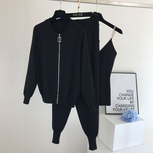 Liu Ming Outono Outono Mulheres <span class=keywords><strong>Casual</strong></span> Novo Produto Blusa de Malha 3 Peças Conjunto Colete Casaco de Mangas Longas Calças Skinny Roupas - Product Image 4