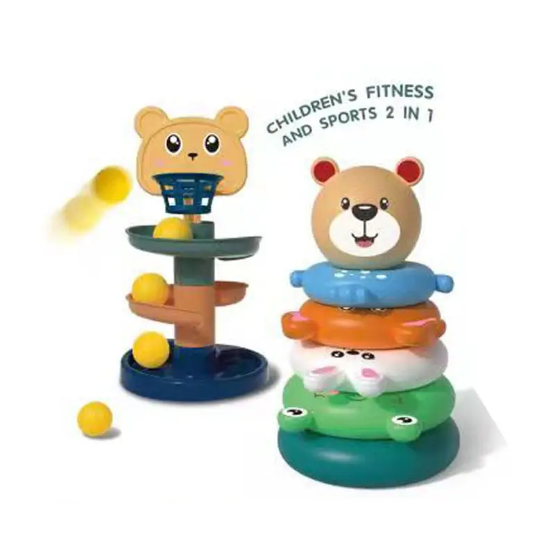 Kinder 2 in 1 Cartoon Puzzle Kunststoff Rolling Ball Tower Stapel ring Spielzeug für 3 Kinder