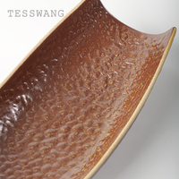 TESSWANG Rustikale Braune Keramik-Servierplatte mit Gehämmerter Textur Steinzeug Bootförmige Schale Sushi-Vorspeisen-Tablett für Restaurants