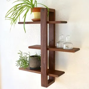 Mid century Modern Adjustable Handmade Solid Wood Wall Decor Shift Shelf for Hanging Plants Art Books Photos