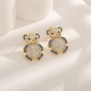 2024 vente chaude ours en peluche paire mignon 14K plaqué or cubique zircone conception de bijoux petites boucles d'oreilles femmes accessoires cadeau - Product Image 3