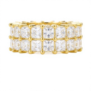 Anillo de banda ancha de plata de ley S925 chapado en plata con moissanita de corte princesa y diseño de rejilla con incrustaciones, joyería de moda de lujo para fiestas de hip hop y uso diario - Product Image 4