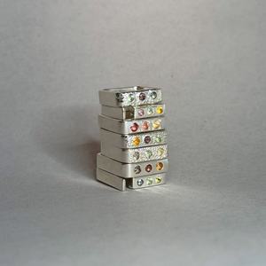 Unisex 316L Stainless Steel Geometric Gemstone Ring Open Band <b>Square</b> Setting Cabochon Stone <b>Adjustable</b> Minimalist Statement - Product Image 2