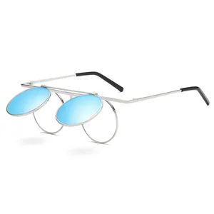 사용자 정의 펑크 디자인 유행 여성 남성 라운드 금속 클립 프레임 편광 선글라스 태양 안경