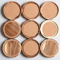 Sous-verres en bois d'acacia, lot de 6, diamètre 4,13 pouces, isolants absorbants en liège, empilables, design rustique