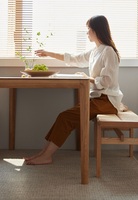 Ensemble de table à manger en bois massif M2111 pour appartement, 4 places, plateau en chêne blanc extensible, design moderne minimaliste, meubles de salle à manger