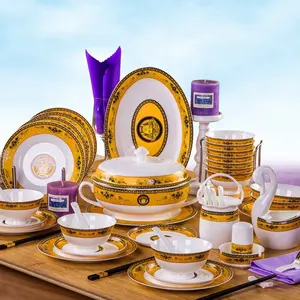 Hot Sell 60 Pcs European Luxury Kitchen Accessories Ceramic Dinnerware Sets