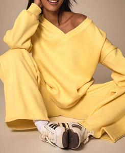 Women Clothing Active Wear High Quality Terry 2 Piece Front Custom Hoodie Sweat Pants Tracksuit hoodie fashion - Product Image 2