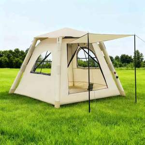 Tente gonflable 220x220 cm double couche beige imperméable pour 3-6 personnes, camping extérieur, utilisable en toutes saisons - Product Image 5