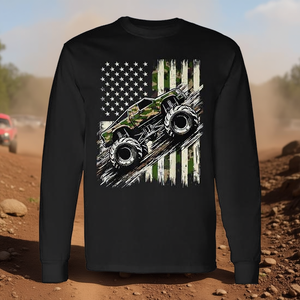 T-shirt a maniche lunghe Monster Trucker Camo Usa Flag American - Product Image 3