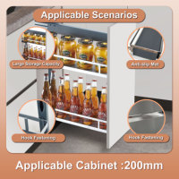 Panier coulissant design moderne en matériaux mixtes, organisateur d'ustensiles à montage latéral, avec fonction de fermeture douce, étagère de rangement de cuisine à 2 niveaux