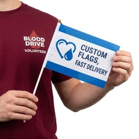 Drapeaux à main personnalisés avec mât, impression par sublimation écologique pour événements d'entreprise, bâton en bois, usine source C