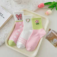 Chaussettes mi-mollet pour filles, motif dessin animé fantaisie et mignon, rose vif, légères en coton fin de qualité, pour usage quotidien