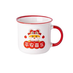 แก้วเซรามิค ลายการ์ตูน ด้ามจับสีแดง พร้อมช้อน ของขวัญปีใหม่ สำหรับใช้งานทั่วไป - Product Image 5