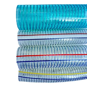 Tuyau de pompe à eau de source renforcé en fil d'acier spiralé flexible de 1 pouce Tuyau en fil d'acier PVC Tuyau d'aspiration en PVC