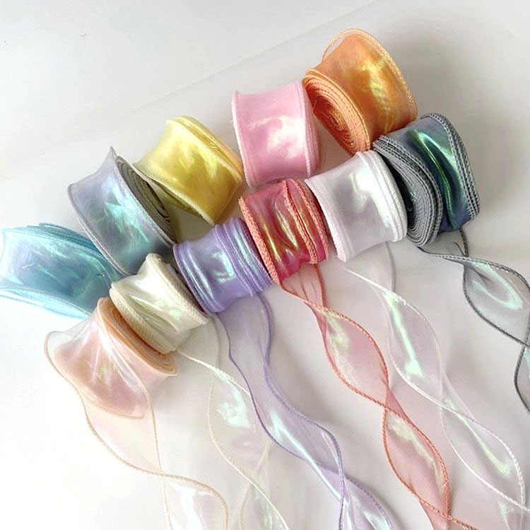 Single Face Style Bow Mesh Fish Tail Yarn Flower Packaging Gift Bouquet Satin Ribbon