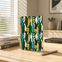Carnet à spirales A4 avec couverture imprimée feuilles de palmier tropicales, différentes options de pages intérieures, logo personnalisé, vente en gros de fournitures scolaires et de bureau