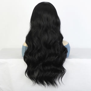 Venta al por mayor largo cuerpo onda <span class=keywords><strong>peluca</strong></span> parte media resistente al calor sintético negro encaje frente pelucas para mujeres uso diario <span class=keywords><strong>con</strong></span> encaje <span class=keywords><strong>frontal</strong></span> - Product Image 2