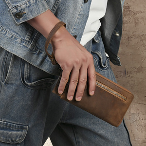 Ando Bag – Portefeuille long vintage en cuir de vache véritable pour homme, avec fermeture éclair, pochette de poignet et porte-cartes - Product Image 4