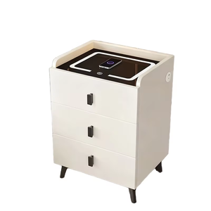 <span class=keywords><strong>Table</strong></span> de chevet intelligente en bois moderne avec haut-parleur Bluetooth en cuir à chargement sans fil et décor de comptoir en pierre - Product Image 3