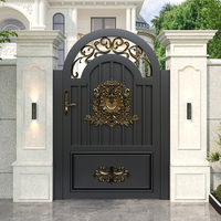 Porte de jardin moderne en alliage d'aluminium, bois et verre, design contemporain, étanche, à ouverture latérale, pour appartement et cour.