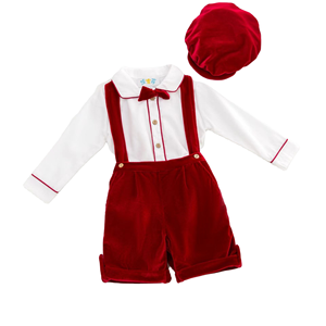 Ensemble de Noël chic et décontracté <span class=keywords><strong>pour</strong></span> bébé garçon : <span class=keywords><strong>chemise</strong></span> à manches longues smockée unie + cravate + short en velours – Style espagnol <span class=keywords><strong>pour</strong></span> tout-petits - Product Image 1