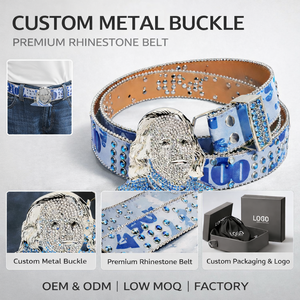 Cinturón <span class=keywords><strong>Yogoo</strong></span> Personalizado con Brillantes de Imitación, Hebilla Geométrica de Aleación de Zinc y Cuero Vacuno, Diseño Moderno, Bajo MOQ, OEM, ODM, Cinturón Brillante - Product Image 1