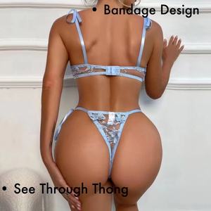 Ensemble de lingerie sexy pour femmes, bandeau transparent, jolies filles, soutien-gorge et culotte - Product Image 2