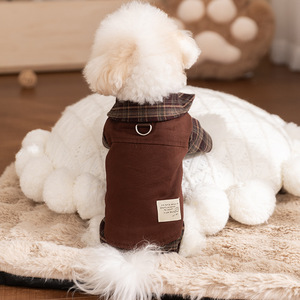 Plaid <b>Dog</b> Dress For <b>Small</b> Medium Breeds Four Seasons Warm Polyester Skirt Style With Ruffle <b>Collar</b> And Bow Detail - Product Image 4