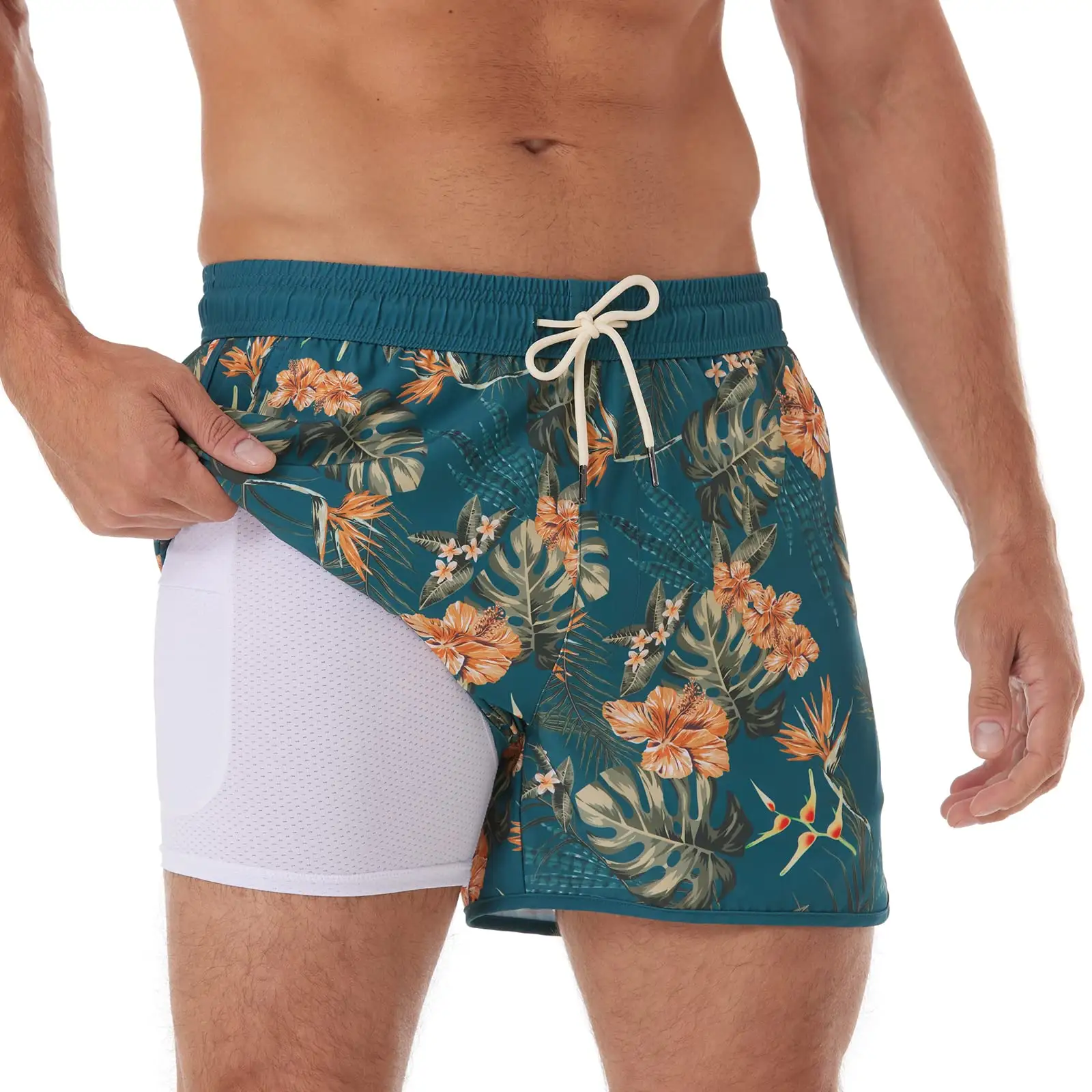 Người đàn ông của bơi thân với nén lót nhanh khô tắm phù hợp với hội đồng quản trị quần short với dây kéo túi