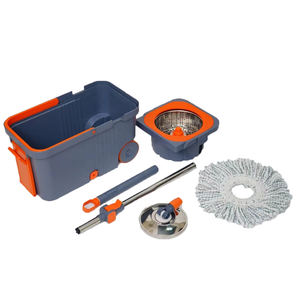 Juego de fregona giratoria de microfibra con cubo de doble accionamiento, manos libres, rotación de 360 grados, ruedas, varilla de acero inoxidable que ahorra esfuerzo - Product Image 6