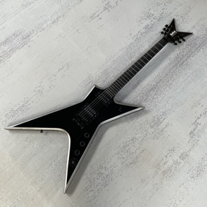 Guitare électrique noire de marque Was.Bu.n, corps en acajou, touche en palissandre, micros HH, filet gris, incrustation vierge, pont noir, trémolo - Product Image 1