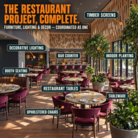Ensemble de meubles de restaurant commercial JEILI, tables en bois et chaises en cuir pour projets de design d'intérieur d'hôtel de luxe sur mesure