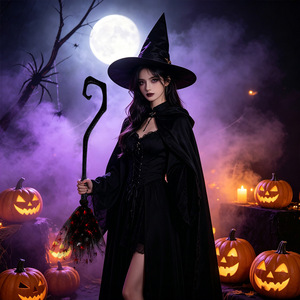 Scopa di Plastica per <span class=keywords><strong>Halloween</strong></span>, Accessorio per Costume da <span class=keywords><strong>Strega</strong></span> con Luce Fluorescente e Manico Curvo in Tulle - Product Image 2