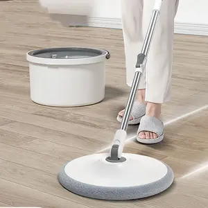 360 Rotation Steel Pole Floor Cleaning Mop With Round Head Wet And Dry Bucket Spinning Mop For Household Use