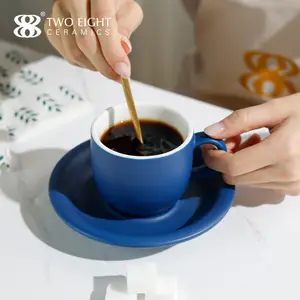 Cốc & Đĩa Trà Gốm Màu Xanh Dương Phong Cách Hiện Đại Bộ Tách Cà Phê Espresso Cốc Và Đĩa Sứ Cho Quán Cà Phê