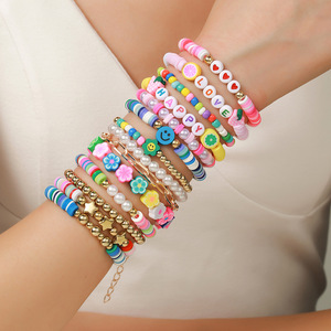 <b>Beaded</b> <b>Bracelets</b> Polymer Clay Multilayer Women's Jewelry Valentine Gift With Letters Smile Face Bohemian Style - Product Image 1