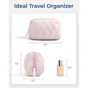 Custom Logo Winter Down Cotton Soft Light Weight Puffer Puffy Fluffy Quilted Fabric Makeup Cosmetic Bag Travel Make up Pouch - Product Image 2