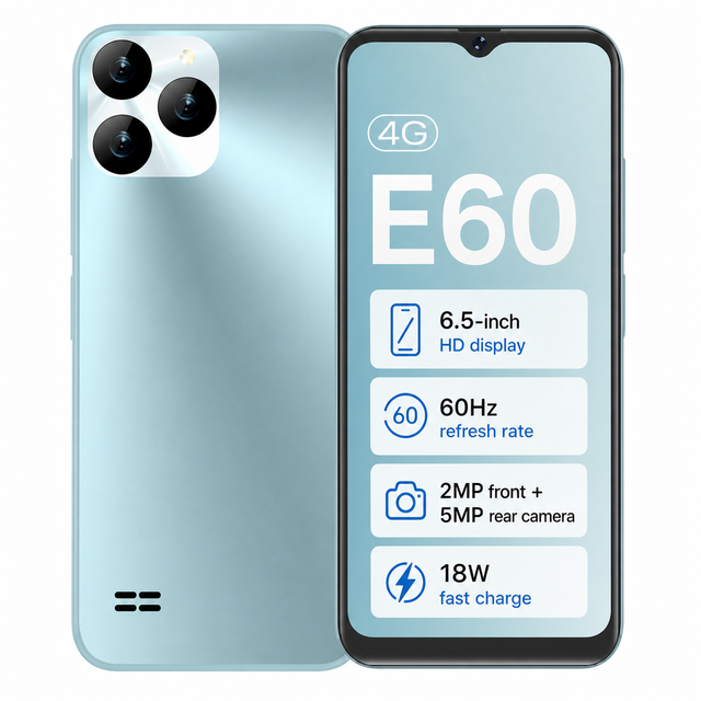 2025 New Phones E60 Low Price UNISOC 6.5 Inch 3000mAh Battery 4G Android 32GB 64GB Custom Mobile Phone