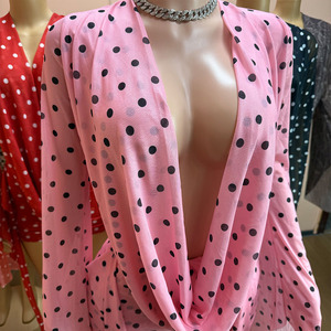 Nuovo <span class=keywords><strong>Abito</strong></span> Aderente Primaverile con Stampa a <span class=keywords><strong>Pois</strong></span> per Donna, Scollo a V Profondo, Maniche a Pipistrello, Vestiti Femminili Streetwear - Product Image 2