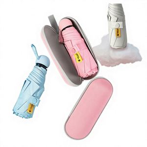 Parapluie manuel pliable en cinq sections pour femme, utilisation soleil et pluie, protection UV, mini portable format capsule, 8 baleines, poignée en caoutchouc - Product Image 1